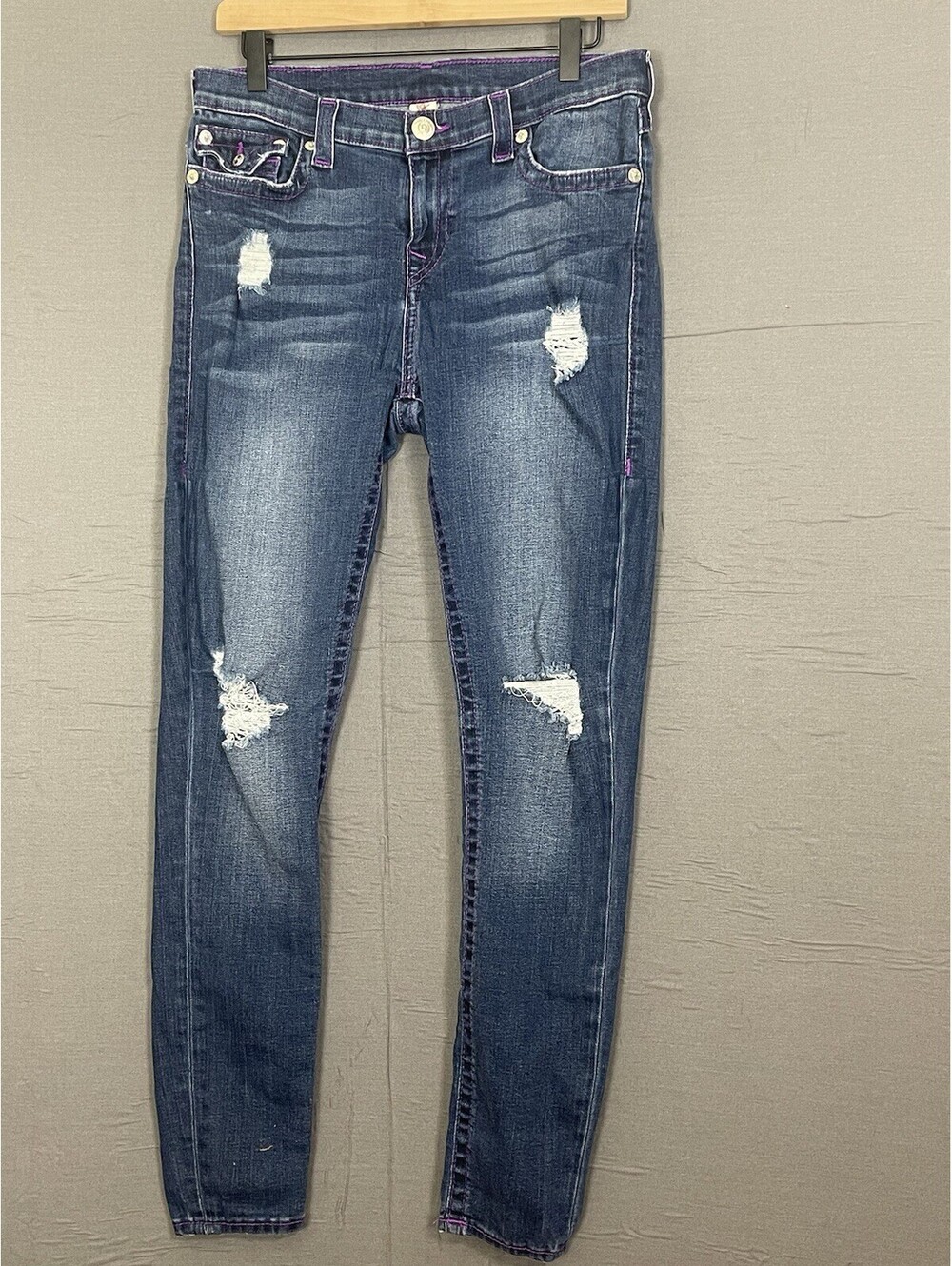 True Religion Jeans Women's Size 32 Blue Dark Wash Super Skinny Strecht